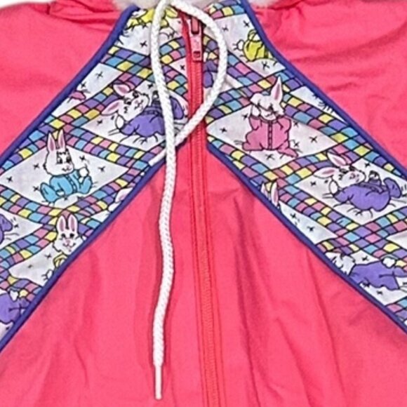 Vintage Pink Baby Snowsuit 0-6M Bunting Bag Hooded Bunny Print 80s/90s  Cozycore - Picture 4 of 8
